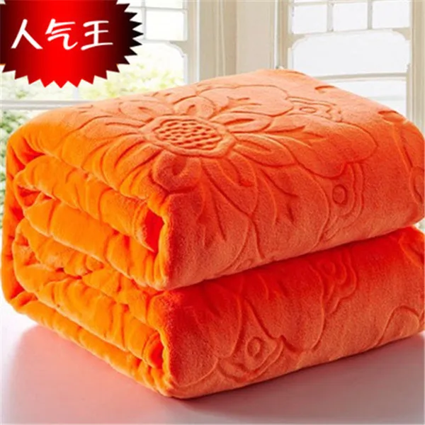 Супер мягкий искусственный мех коралловый флис одеяла с тиснением норки пледы сплошной цвет Зимний Диван Обложка тёплая простыня диван стул плед одеяло - Цвет: Orange