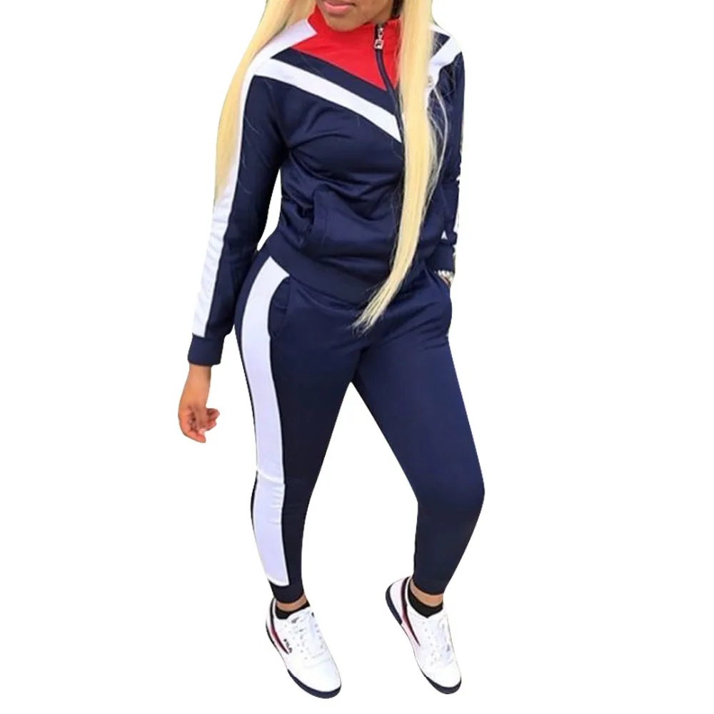 

2018 Full Sleeve Patchwork Sexy Autumn Winter tracksuit Women Set outfit fashion two pieces suits casual Overalls Jumpsuits 6032