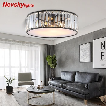 

Crystal ceiling lights bedroom modern round led ceiling lamp living room luminaire black dining ceiling lighting kitchen fixture