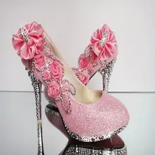 2017 New women’s shoes wedding shoes silver rhinestone sweet flower Pumps high heels bridal shoes