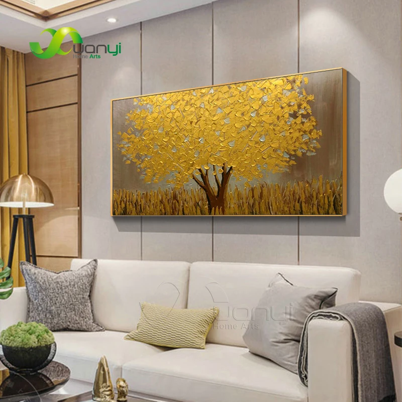 

Hand Painted Palette Knife Gold Tree Abstract Oil Painting Canvas Paintings For Living Room Home Decor Modern Wall Art Pictures