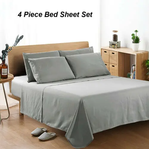 

Luxury 4 PCs Gray Sheet Set 100% Egyptian 1800 Thread Count Fashion Solid Color Bedding Set Deep Pocket
