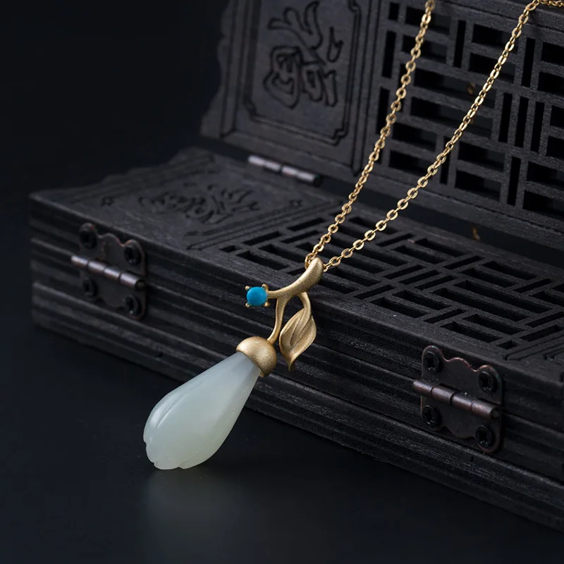 Magnolia necklace woman chinese ethnic jewelry 925 sterling silver nacklace S925 silver Jewelry Clavicle chain pendant charms