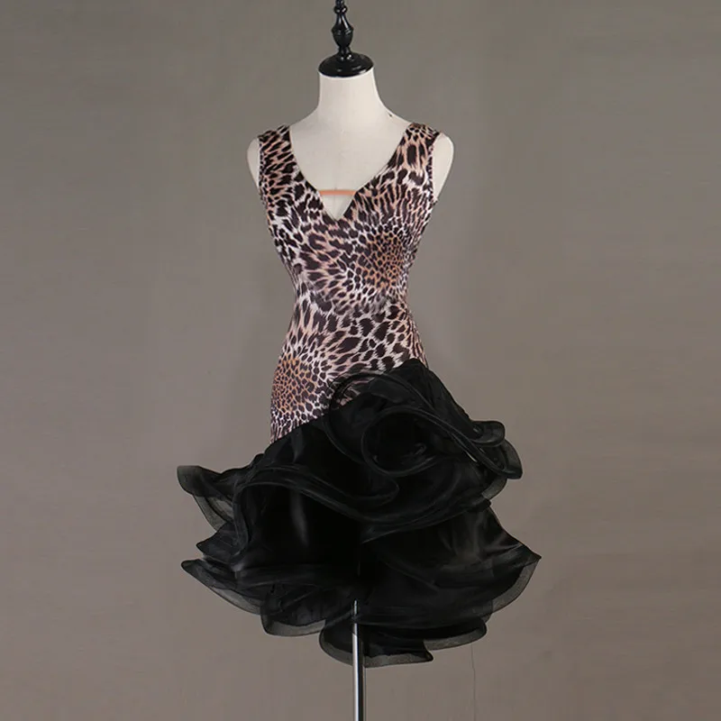 Леопардовое платье для латинских танцев женское сексуальное платье для сальсы платья для латинских танцев Одежда для латинских танцев танго платье для румбы для женщин