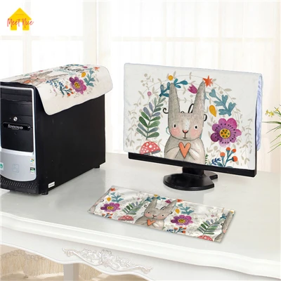 

Meet Nice Computer Dust Covers Cloth Printer High Quality 3 pcs/set Lovely Rabbit Original Keyboard Screen Cover Cartoon Thick