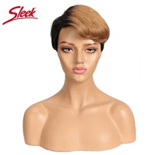 Гладкий милый Короткий Боб Прически часть кружева человеческих волос парики для женщин боб парик с взрыва Remy человеческих волос парик Омбре Pixie Cut парик