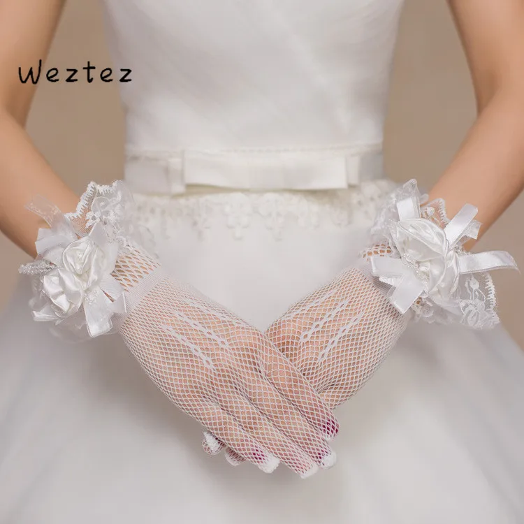 Fashion Bridal Gloves Lace Finger Short Wedding Accessories White Wrist Length ST05 | Свадьбы и торжества