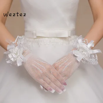 

Fashion Bridal Gloves Lace Finger Short Wedding Accessories White Wrist Length Wedding Gloves ST05
