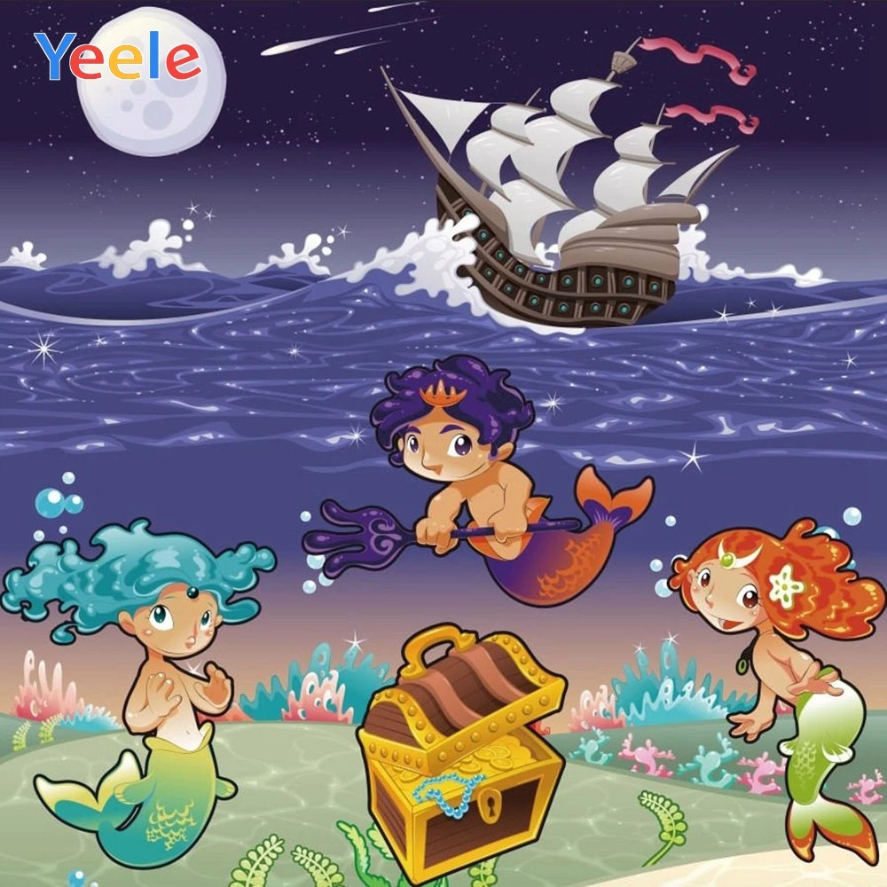 

Yeele Vinyl Fish Mermaid Shark Ocean Girl Baby Birthday Party Photography Backdrop Children Photographic Background Photo Studio