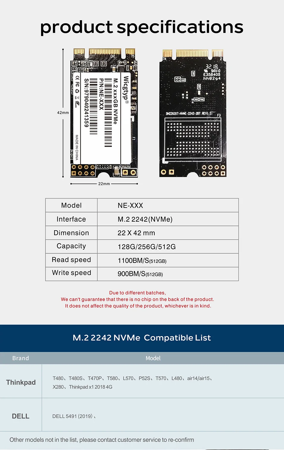 Wicgtyp M.2 PCIE NVME 22*42 SSD 512 Гб Твердотельный накопитель для ноутбука Настольные твердотельные накопители для DELL для ASUS для ACER 480 ГБ