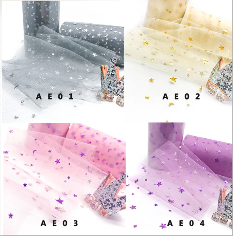 

Tissue Paper Tulle Roll Star Printed Glitter Sequin DIY Craft Organza Baby Shower Birthday Wedding Party Decoration 6.5cmX25Y