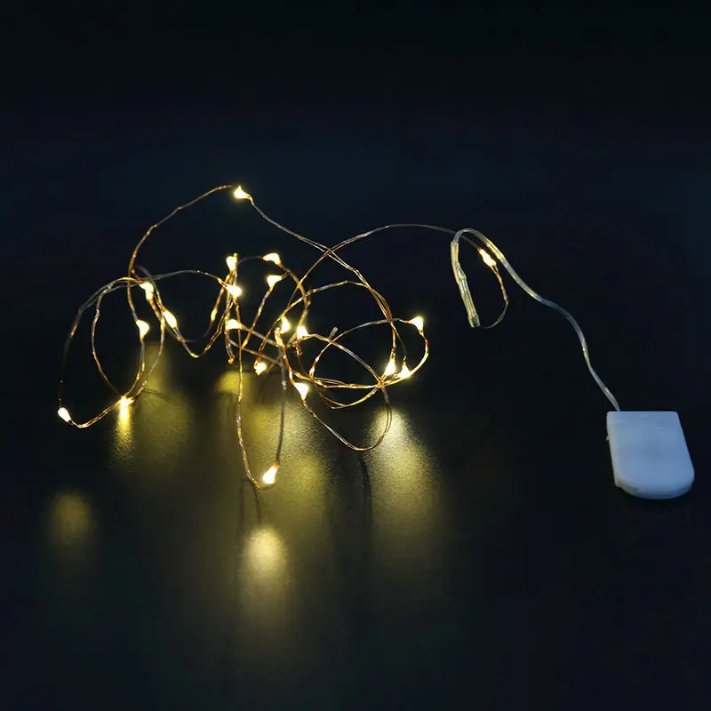 piezas/lote 2 m 20 LED cadena de luces flexibles botón de funcionamiento a batería cable de cobre ultrafino Navidad fiesta boda decoración - BLANCO