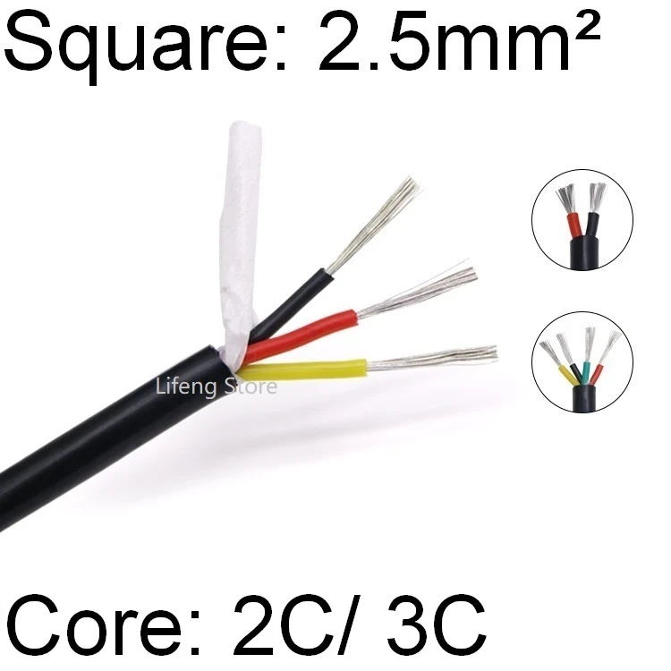 Square 2 5mm Sheath Wire 2 3 Core Super Soft Silicone Rubber Insulated Copper Cable Power Signal Line Hight Temperature Black Wires Cables Aliexpress