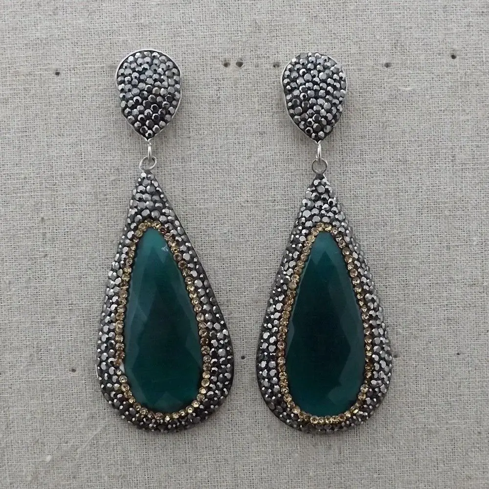 

M012921 56x27MM Teardrop Blue Cat Eye Earrings