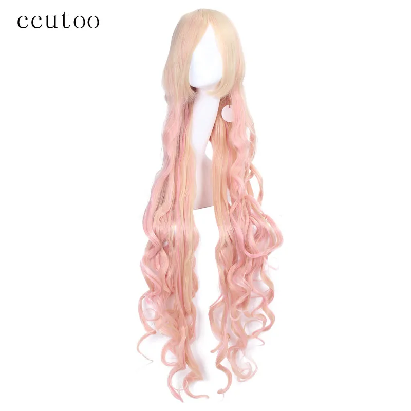 

ccutoo Macross F Sheryl Nome 120cm Blonde Pink Mix Wavy Long High Temperature Fiber Synthetic Hair Cosplay Wigs Full Bangs