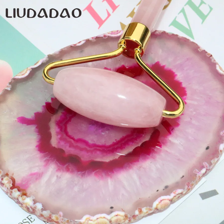 Розовый КВАРЦЕВЫЙ массажер для лица набор натуральный камень красота здоровье Лицо ролики палочки GuaSha Массажер в форме гриба нефрит уход за кожей Инструменты