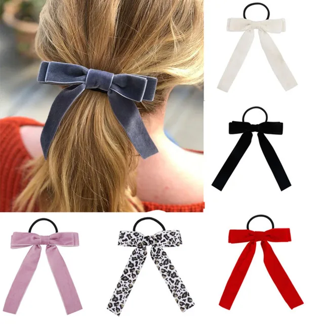 Xugar Hair Accessories Scrunchies Velvet Hair Bands for Women Leopard Bowknot Hair Rope Girls Rubber Bands Gum for Hair Ties