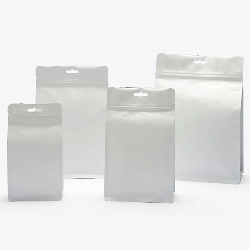 50pcs 3D White Stand up Kraft Paper Ziplock Bag Snack Powder Gift