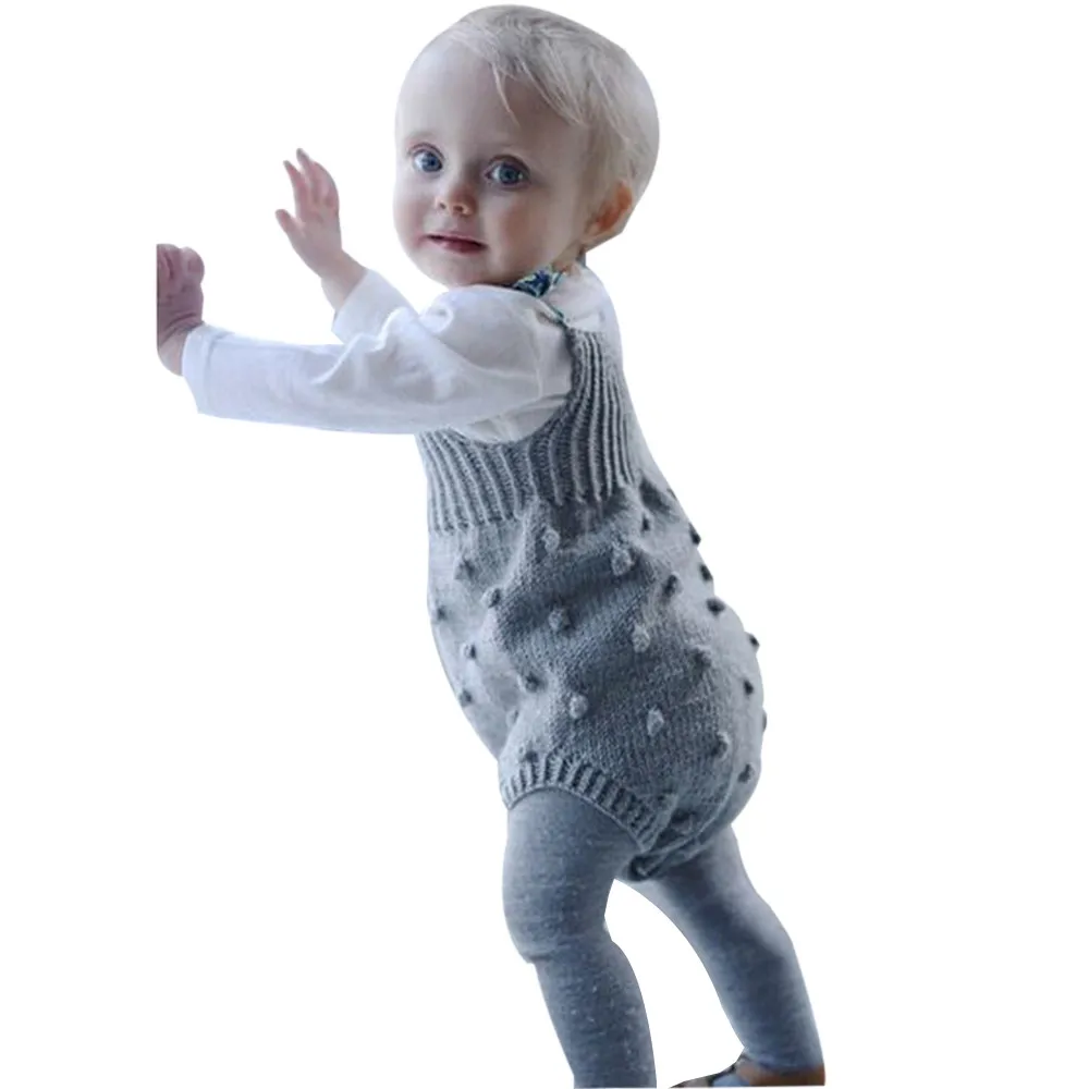 

Autumn Infant Baby Kids Girl Romper Knitted Overalls Small Balls Jumpsuit Long Sleeve Romper Christmas Baby Girl Clothes