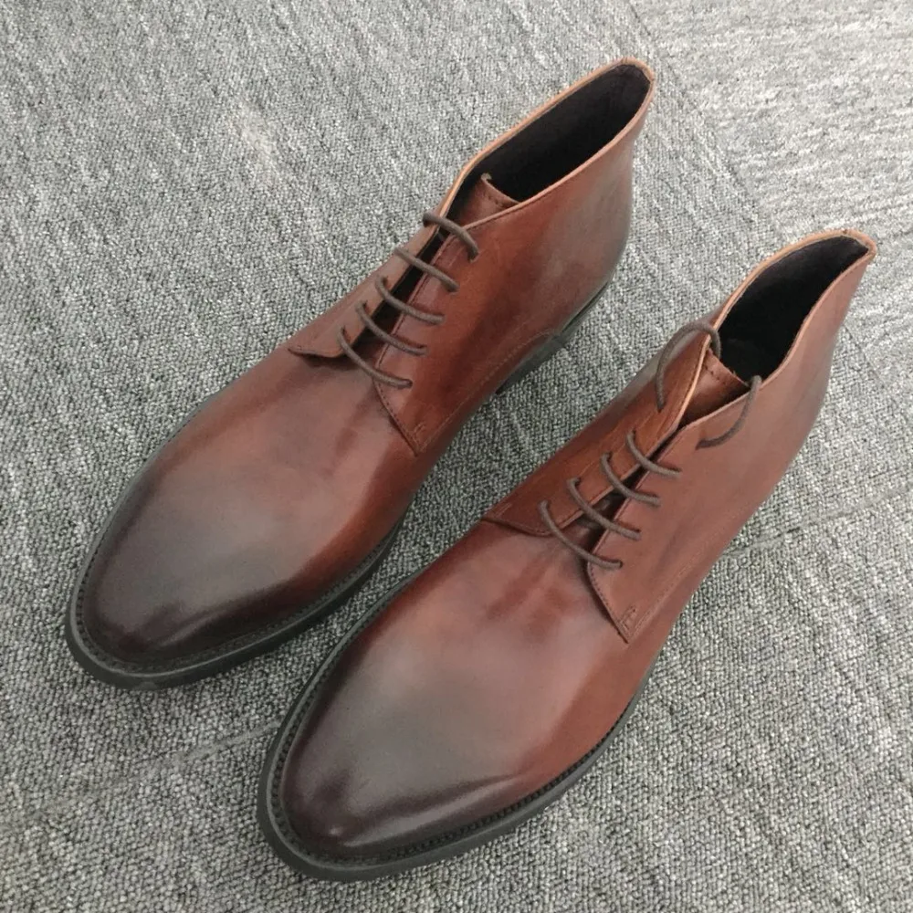 

Fashion New Mens Ankle Boots Vintage Genuine Leather Dress Shoes Party Wedding Shoe Lace Up Autumn Spring Size 42 SALE001