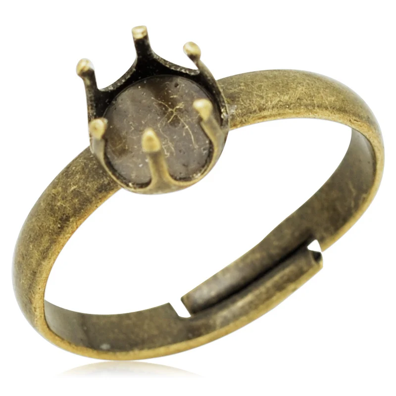 Античная бронзовая палец кольцо бланки выводы регулируемый, 6 мм старинные пустой кольцо установка с короной Bezel-10012408