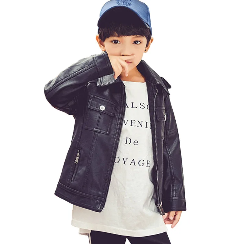 Spring Autumn Baby Boys Faux Leather Jacket Kids Boy Faux PU Leather Coat Boys Casual Black