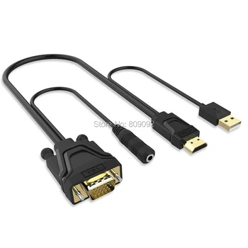 

HDMI Male to VGA Female Video Converter +USB Power Adapter HD 1080P With Audio Output for PC DVD HDTV PS3