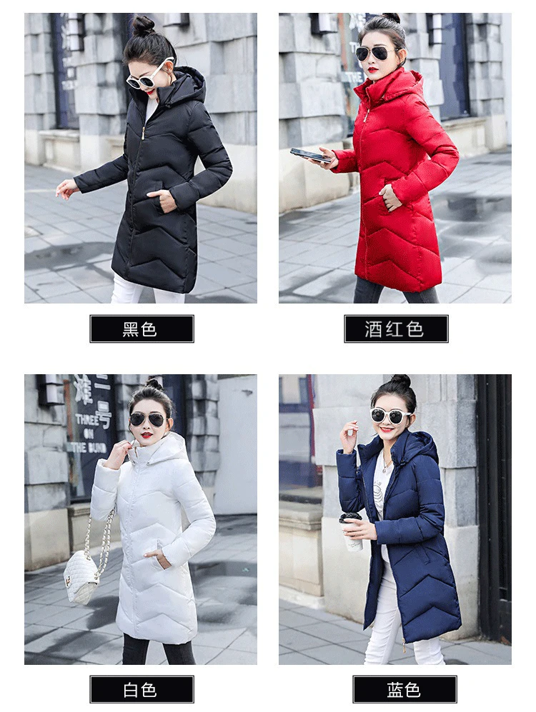 Зимнее женское пальто черного и белого цвета, M-3XL размера плюс, парка с капюшоном, осень, корейский стиль, для офиса, винно-красный цвет, длинные толстые куртки, Женская мода CX940