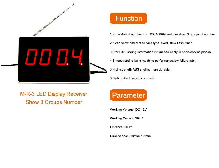 Mindewin электронный дисплей номера Беспроводная система вызова приемник светодиодный звонок Система управления очередью зуммер