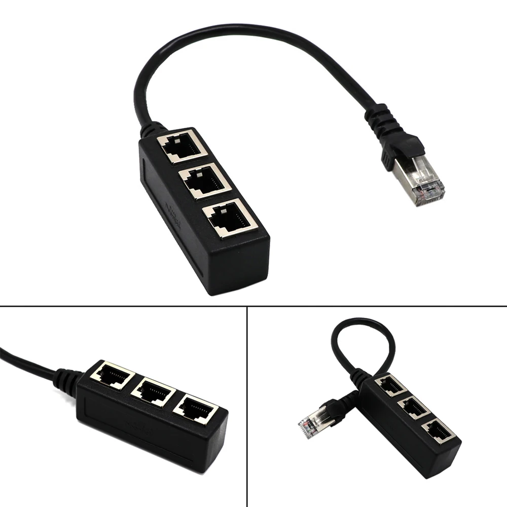 LAN RJ45 Cable Adapter Plug Extension Cord 1 Male to 3 Female Port For LAN Network RJ45