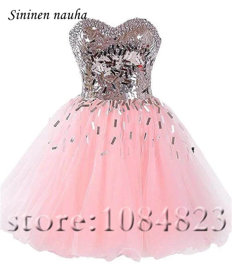 Розовый Короткое платье для выпускного вечера вечерние, выпускные платья для юниоров Милая вышитая бисером бальное платье мини Vestidos De Festa Longo 218 - Цвет: pink