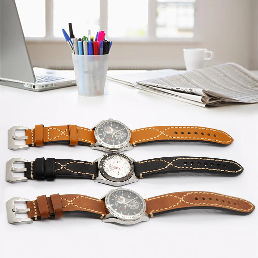 Zlimsn Pulseira de Relógio Masculina Pulseira Panerai 20 22 24 26 mm Preto Marrom Fivela de Aço Inoxidável Couro Genuíno - Image 6