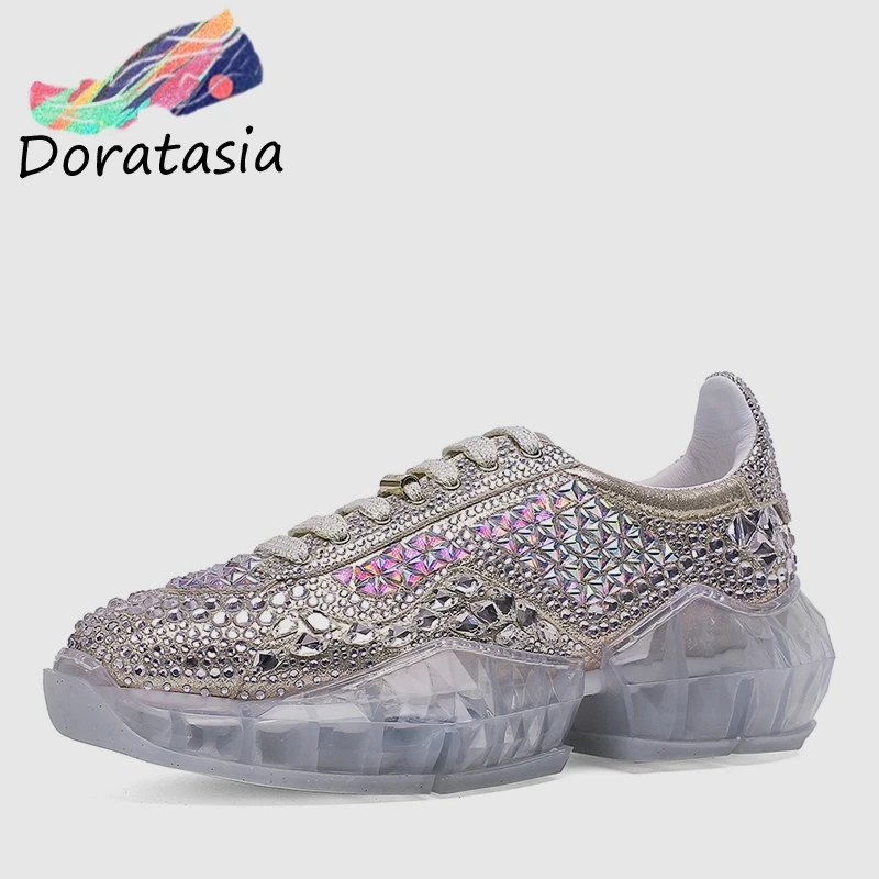 

DORATASIA New Brand Luxury Crystal Sneakers Women 2019 Spring Genuine Leather Plus Size 33-45 Thick Platform Shoes Woman Leather