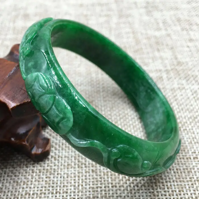 

57mm Vintage Chinese Hand-carved Emerald Green Jadeite Jade Bracelet Bangle 849