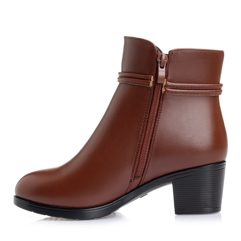 Fashion Soft Leather Women winter boots ankle boots women high heeled boots Ankle Boots High Heels Zipper Shoes Warm Fur Winter Boots Plus Size 35-43