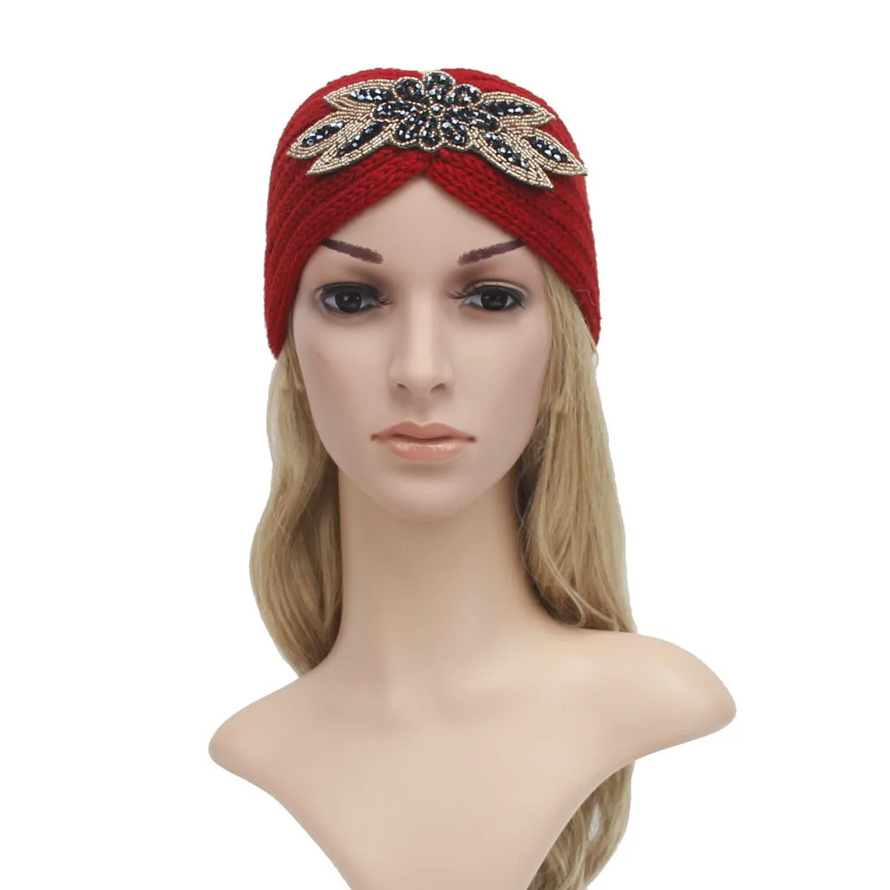 Women Lady Fashion Bandeau Turban Maple Leaf Headbands Crochet Headband