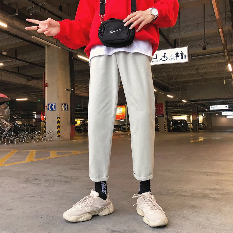 Fashion Casual Men's Straight Pants Spring And Autumn NewM-2XL Solid Color Loose Nine Pants Three Color PersonalityYouth Popular