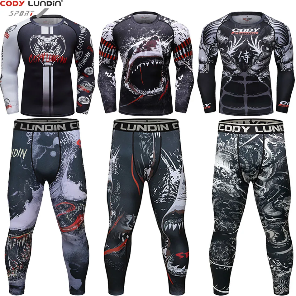 Bjj gi Mma Rashguard мужская футболка + штаны с длинным рукавом наборы 3D колготки
