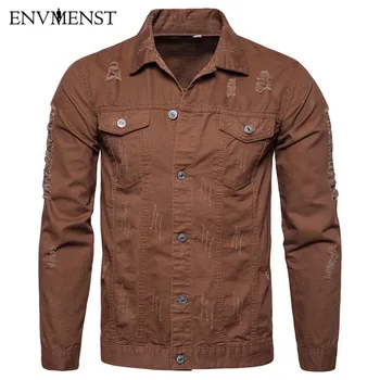 

Men's Jacket Spring Autumn Overcoat 2017 Men Fashion Turn Down Collar Slim Casual Style Hole Jackets Men