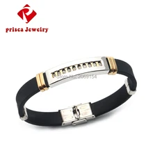 Серебряные Модные мужские ювелирные изделия подвески из нержавеющей стали браслет из силиконового каучука Модные мужские звенья цепи браслет крутой для подарка