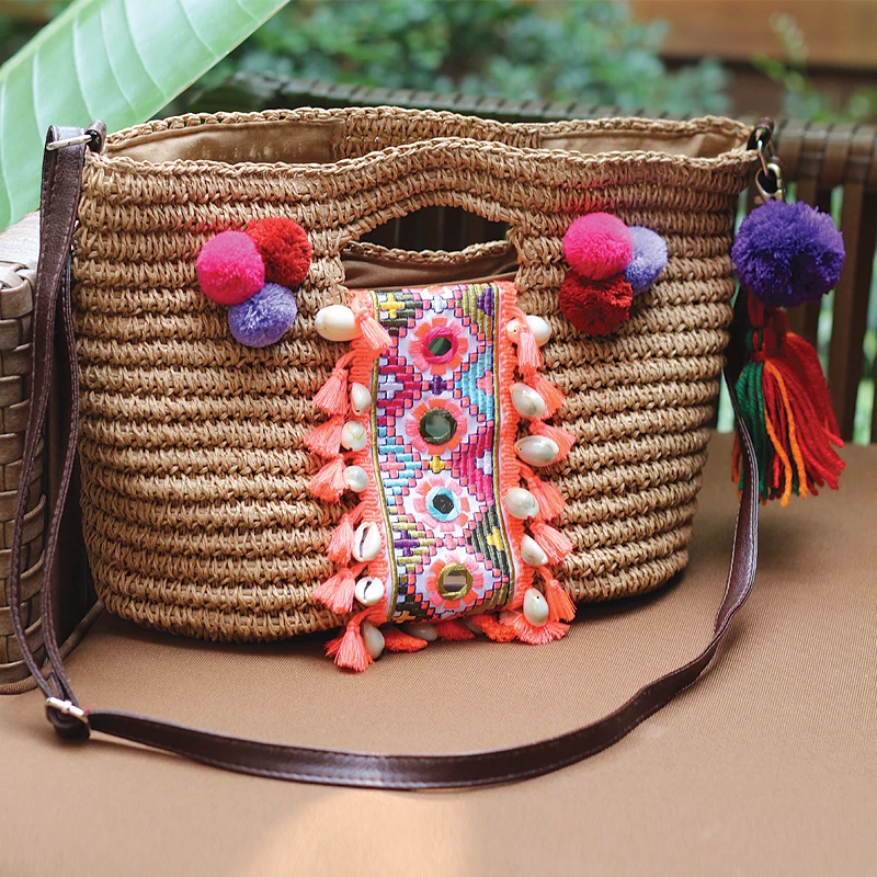 Богемские женские сумки модные тканые ротанга сумки Наси. Хани брендов пляжная сумка