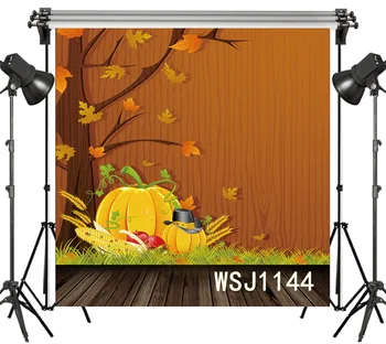 

LB Polyester & Vinyl Halloween Wood Board Pumpkin Maple Backdrops Background For Photography Studio Backdrop Photo Props Decor