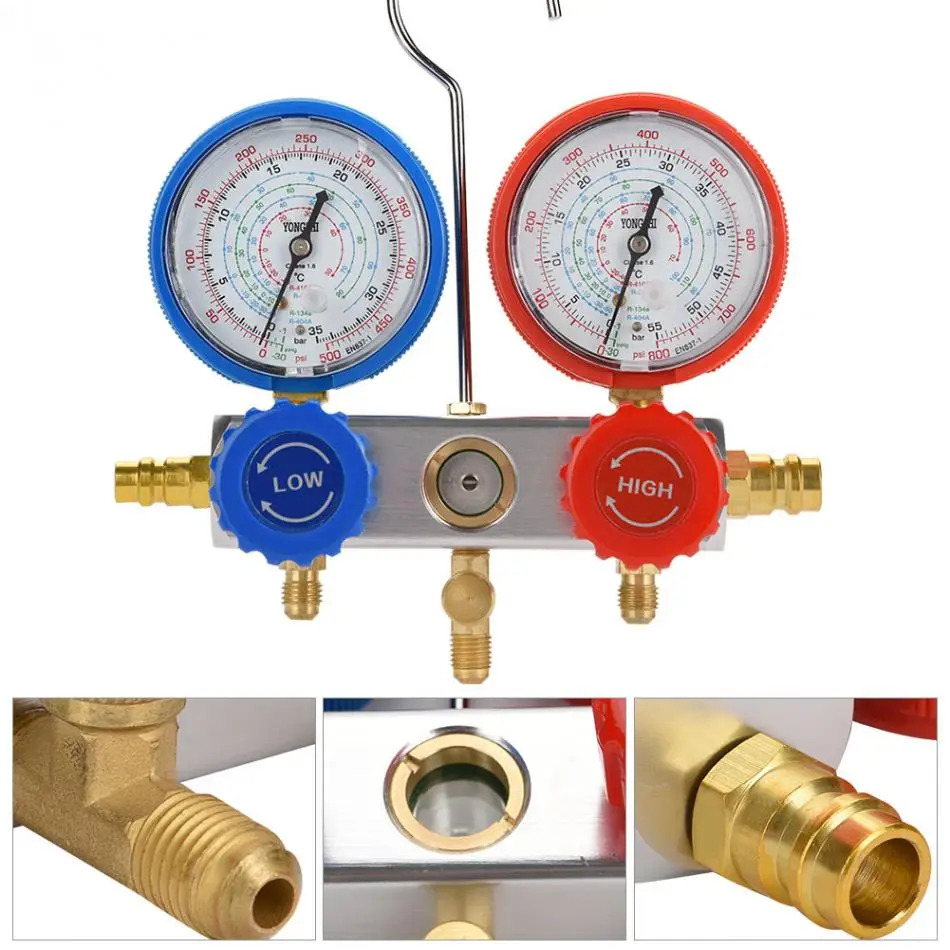 1 шт. 0~ 500Psi хладоагент кондиционирования воздуха Манометр диагностический Фтор коллектор Настольный комплект для установки манометра