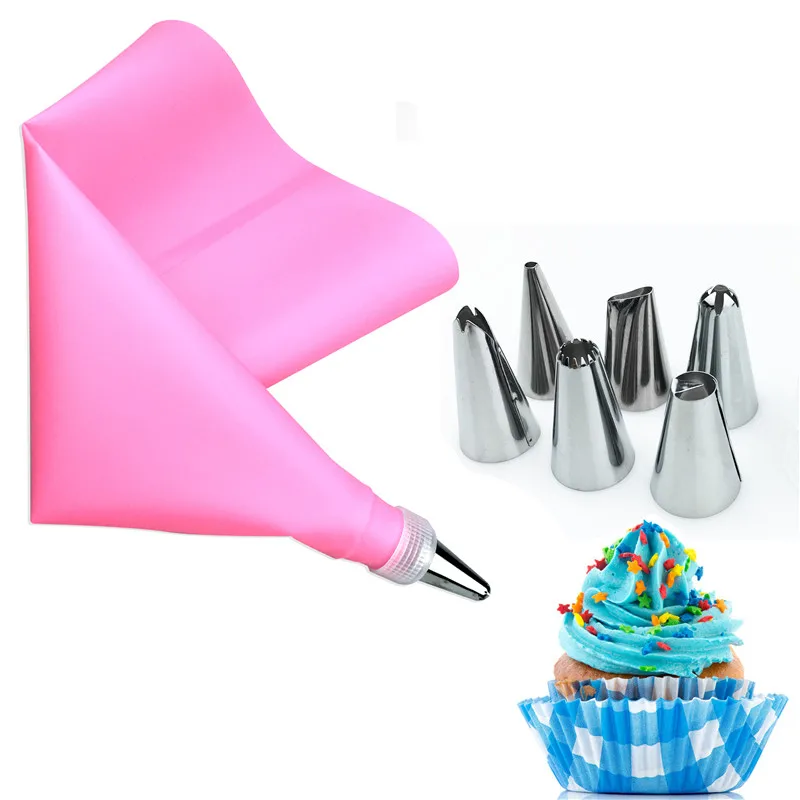 

VOGVIGO 8 PCS/Set Silicone Kitchen Accessories Icing Piping Cream Pastry Bag 6 Stainless Steel Nozzle Set Cake Decorating Tips