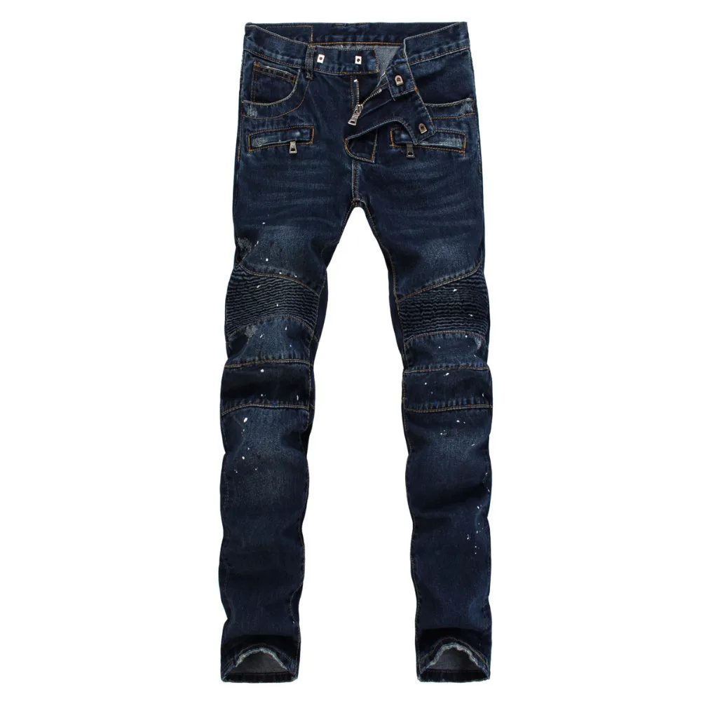 Jeans Pants Mens Hot sale Fashion Brand Pencil Slim Jeans Cool Pleated Long Pants