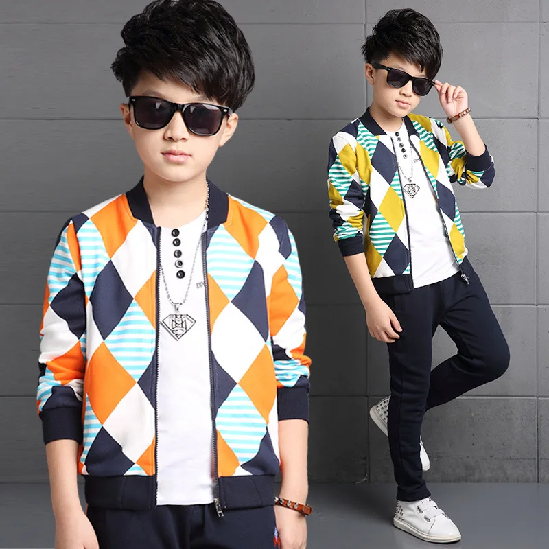 

boy set 2017 new spring Korean boy children fashion casual diamond lattice two piece