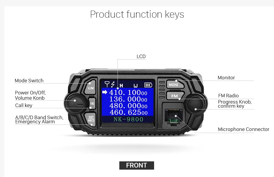 NKTECH Автомобильный багажник мобильное радио FM приемопередатчик NK-9800 мини двухдиапазонный дисплей четырехдиапазонный режим ожидания 5 тон 2 тон ANI DTMF 25 Вт УКВ 20 Вт UHF