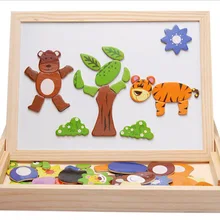 Пазлы и магические кубики животные Магнитная двойная доска Танграм деревянные игрушки для детей Монтессори игрушки дошкольного возраста