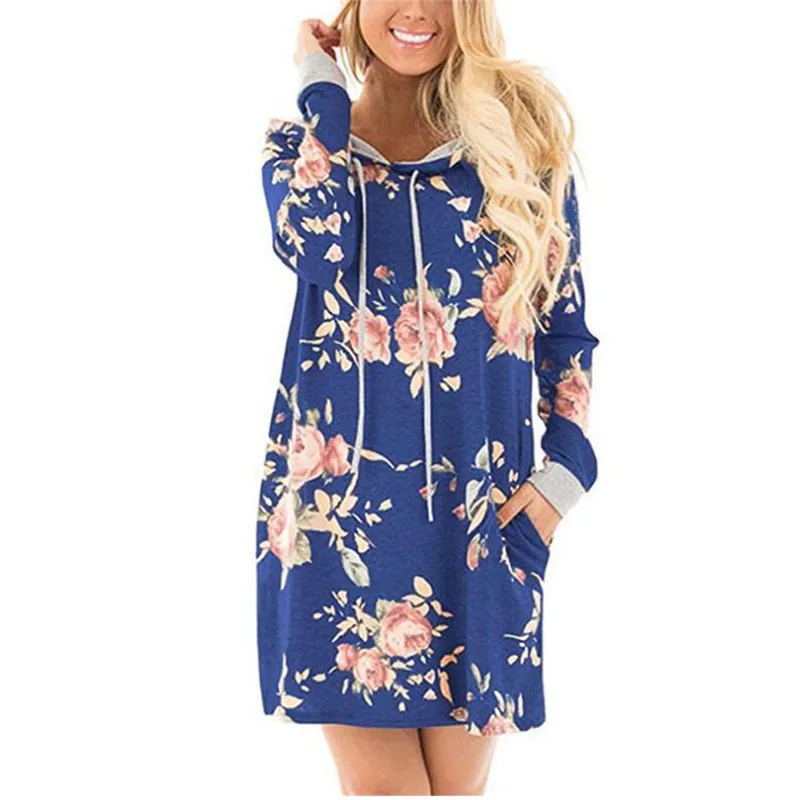 2019 Autumn Women Long Sleeve Floral Print Hoodie