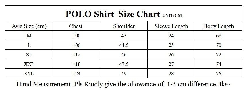Polo Shirt Men S Size Chart